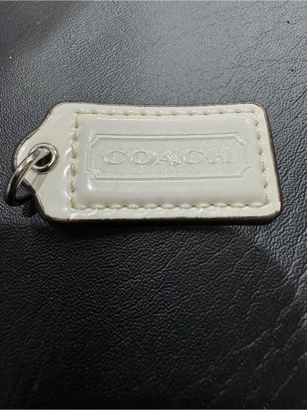 Coach Patent Leather White Hangtag with Silver Ring